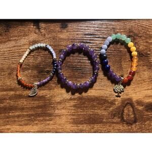 Set Of 3 Semi Precious Multicolor Gemstone Bracelets